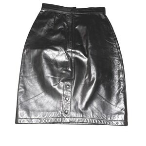 Vintage Sexy Black Leather Pencil‎ Skirt Button Back Size 6 Punk Rock Biker 80's